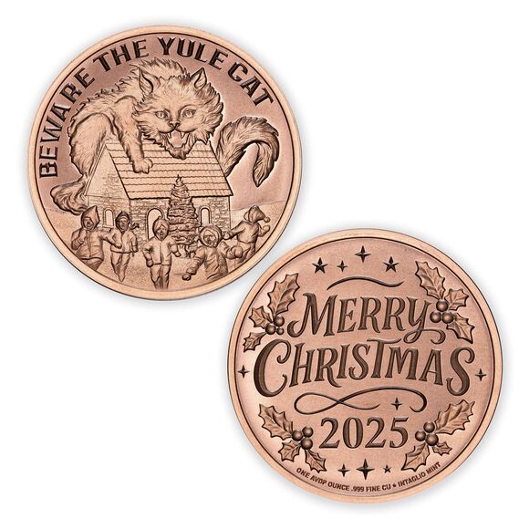 Beware the Yule Cat! 1 oz Copper Coin/Pendant (Air Tight Capsule) Ornament2025 - Picture 4 of 4